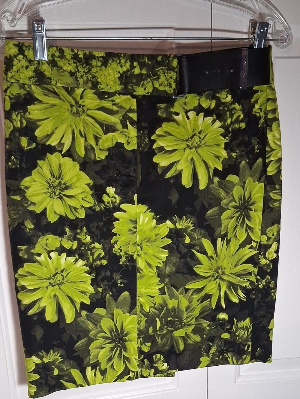 Michael Kors Black Pencil Skirt with Lime Green Floral Print